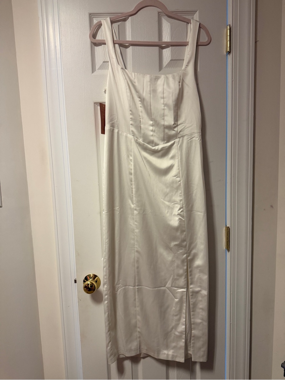 BHLDN White Satin Square-Neck Midi Dress